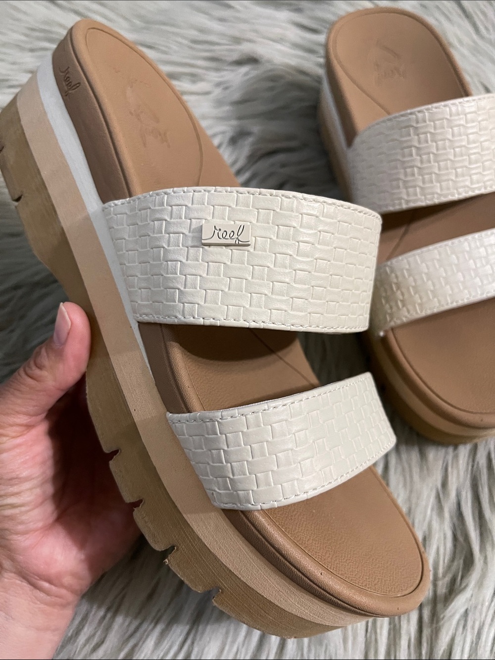 Reef White Double-Strap Slide Sandals with Tan Footbed - Picture 3 of 6